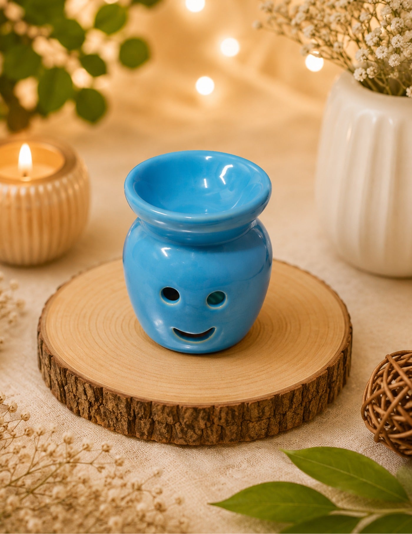 Ceramic Tealight Essential Oil Diffuser - Yellow & Blue (7x9cm)