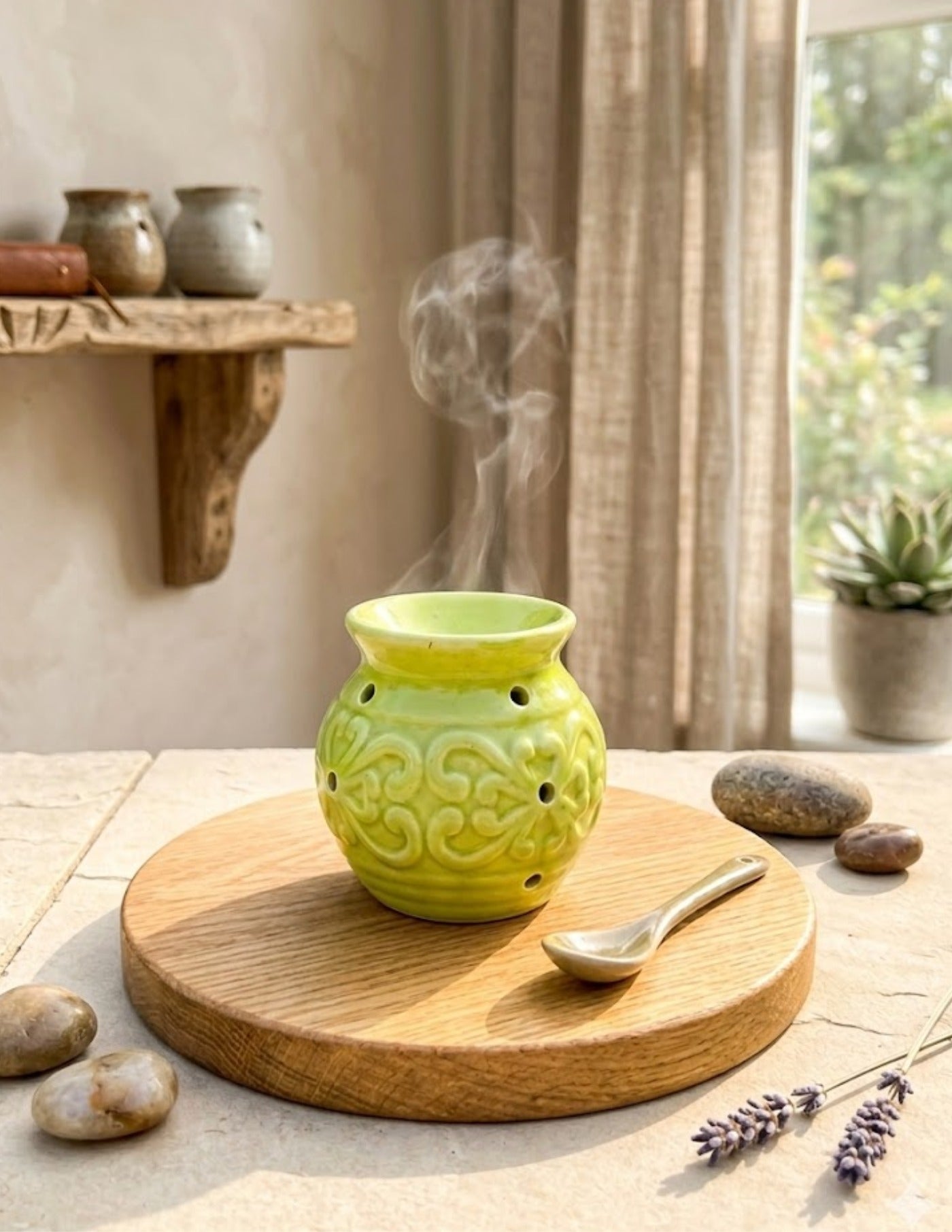 Ceramic Tealight Essential Oil Diffuser - Green (7x9.8cm)