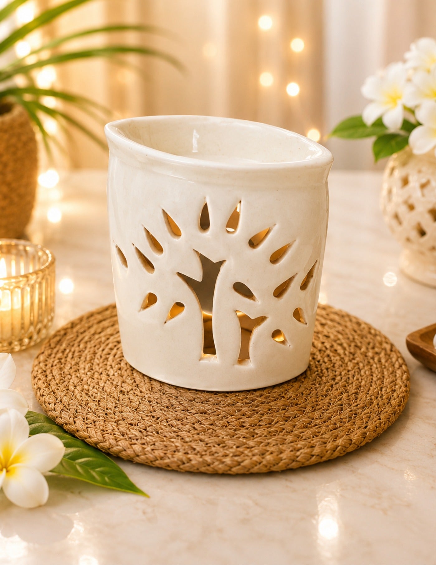 Ceramic Tealight Essential Oil Diffuser - White (12x13cm)