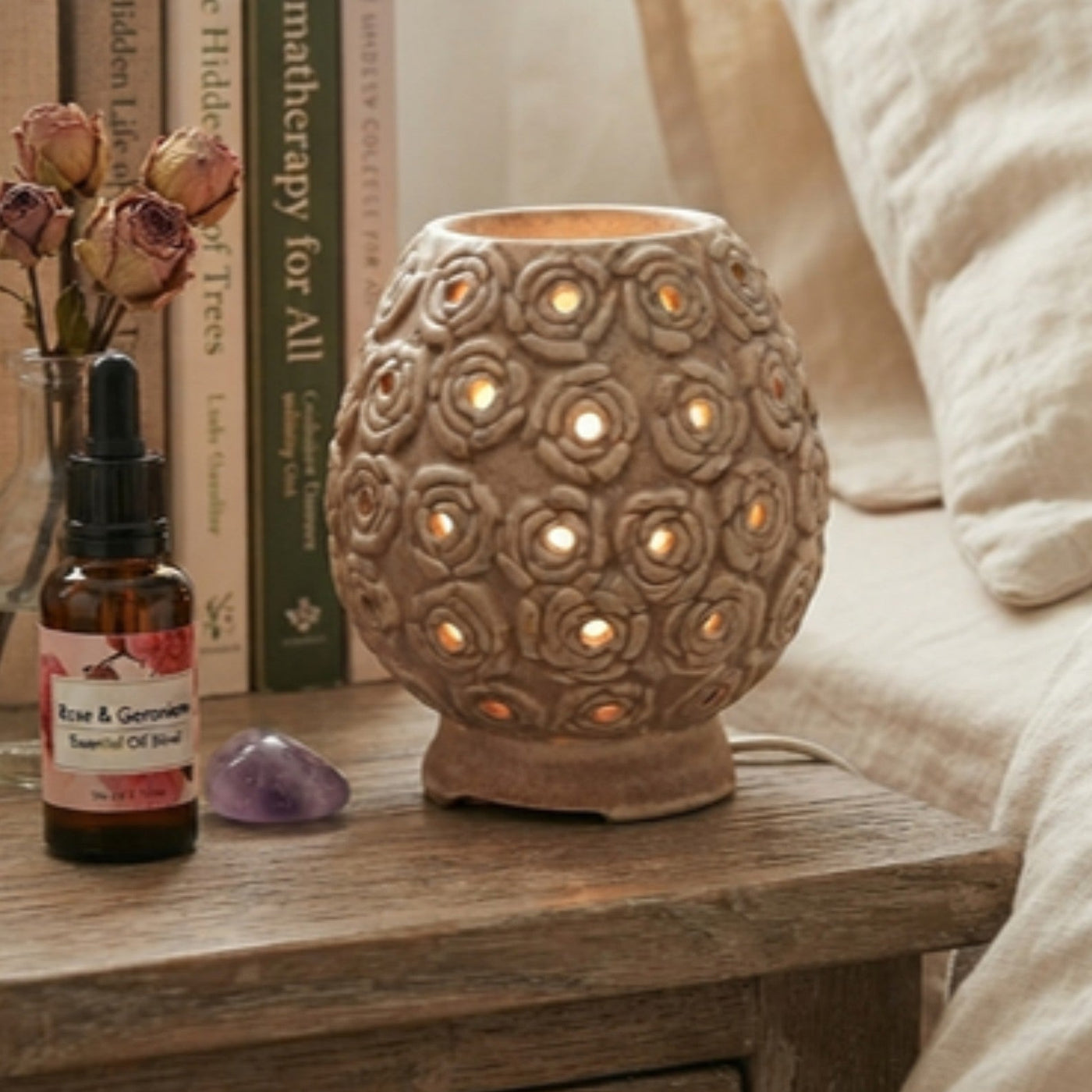Carved Rose Egg Electric Aroma Diffuser - Beige (8.5x14.8cm) - CitSpray