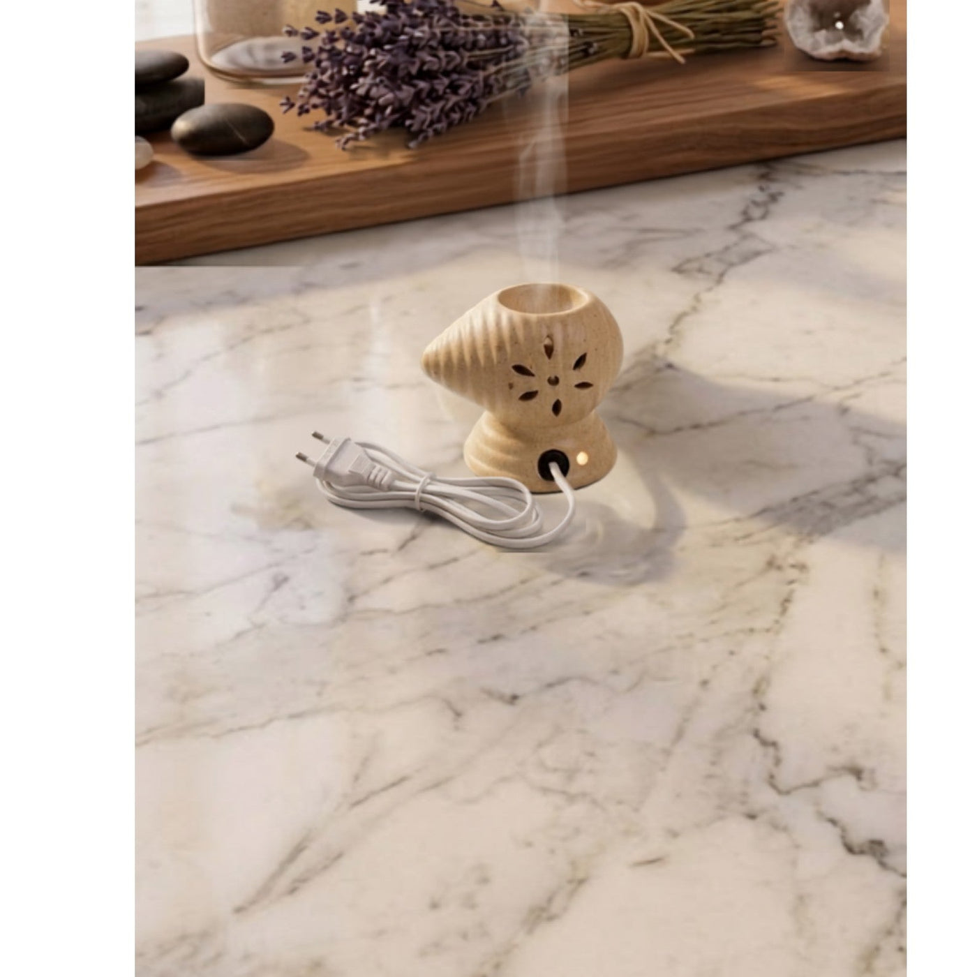 Carved Wooden Mushroom Electric Aroma Diffuser - Beige (8x8cm) - CitSpray