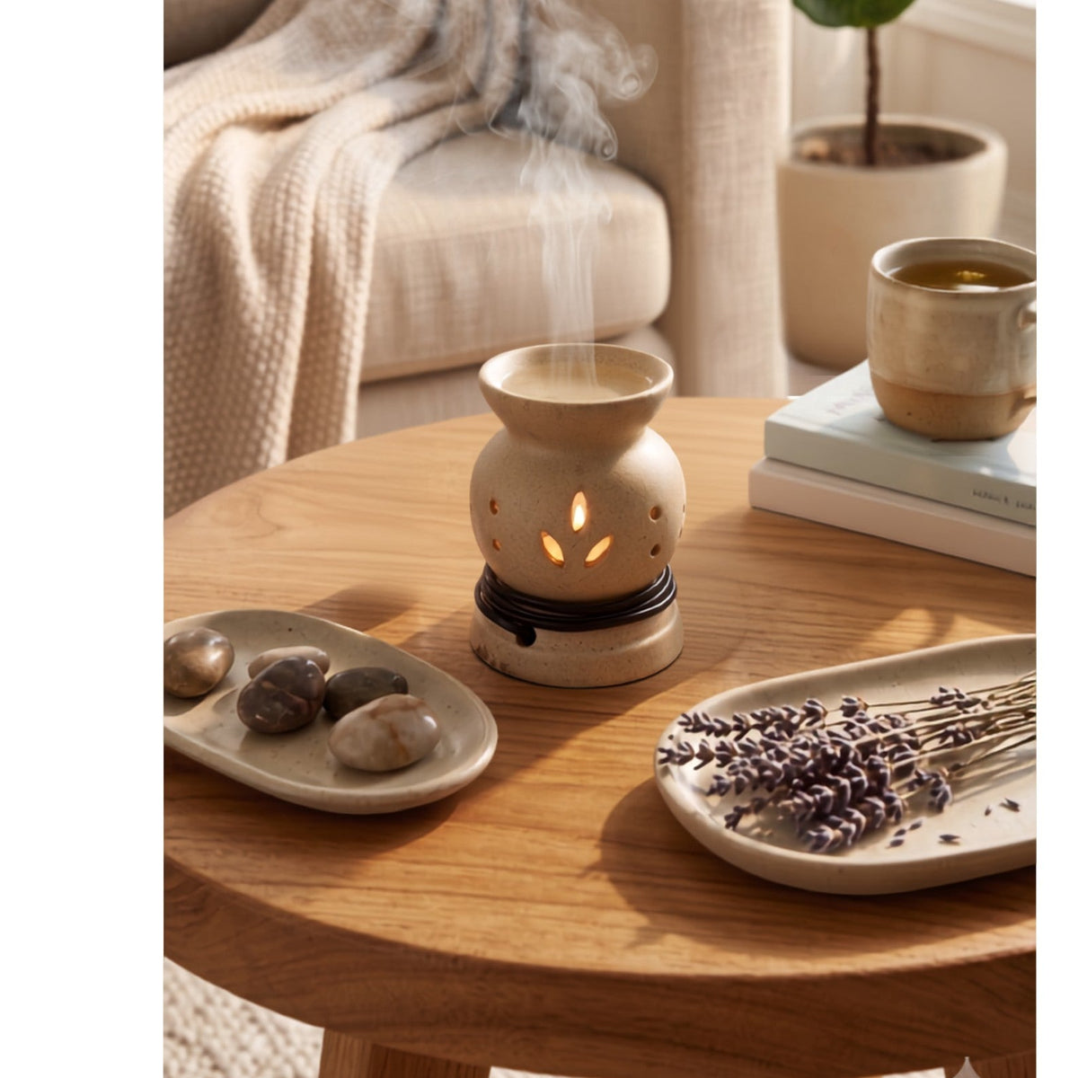 Coiled-Base Lotus Urn Electric Aroma Diffuser - Beige (8.5x11.5cm) - CitSpray