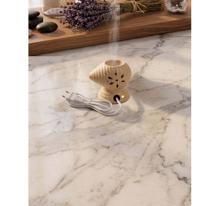 Carved Wooden Mushroom Electric Aroma Diffuser - Beige (8x8cm)