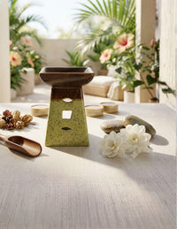 Ceramic Tealight Essential Oil Diffuser - Green & Brown (12x7cm) thumbnail 1