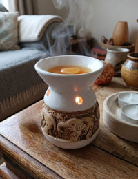 Thailand Bone China Elephant Carved Oil Diffuser - White & Wooden (8x10.5cm) thumbnail 1