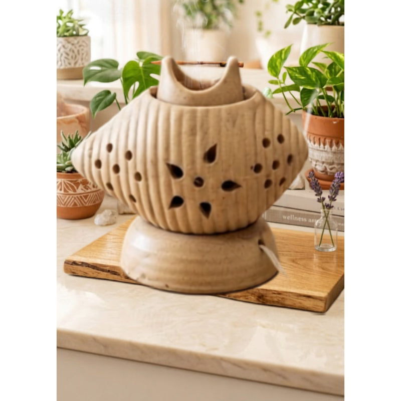 Scroll-Rim Shell Urn Electric Aroma Diffuser - Beige (12x16.5cm)