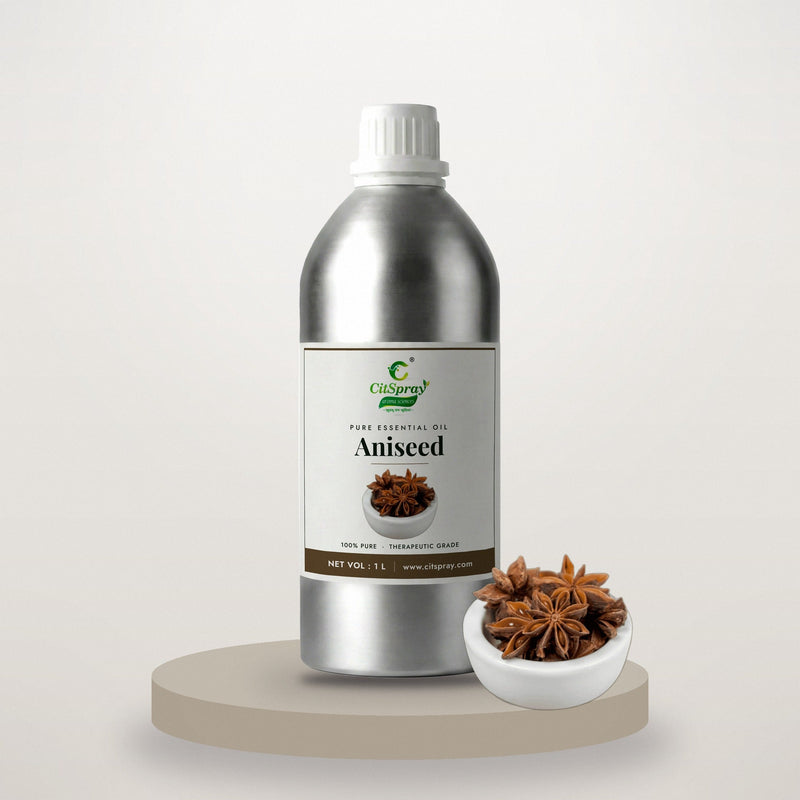 Aniseed essential oil by CitSpray in a 1 litre aluminium bottle with anise seeds