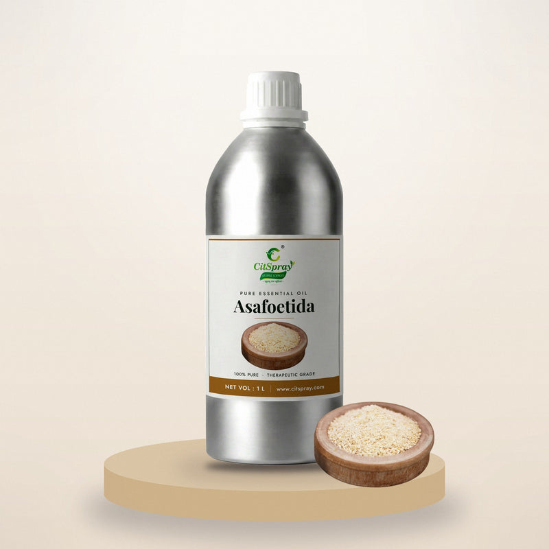 Asafoetida (Hing) essential oil by CitSpray in a 1 litre aluminium bottle with asafoetida resin