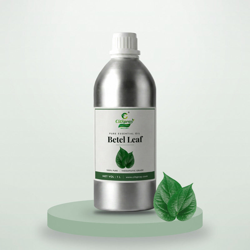 Betel Leaf essential oil by CitSpray in a 1 litre aluminium bottle with betel leaves