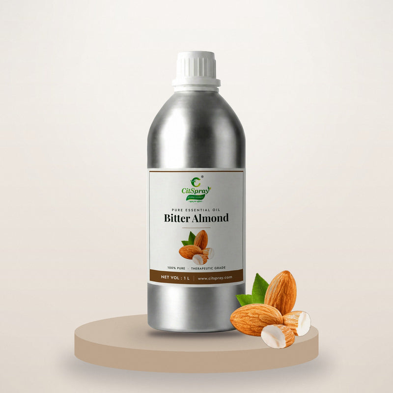 Bitter Almond essential oil by CitSpray in a 1 litre aluminium bottle with almonds