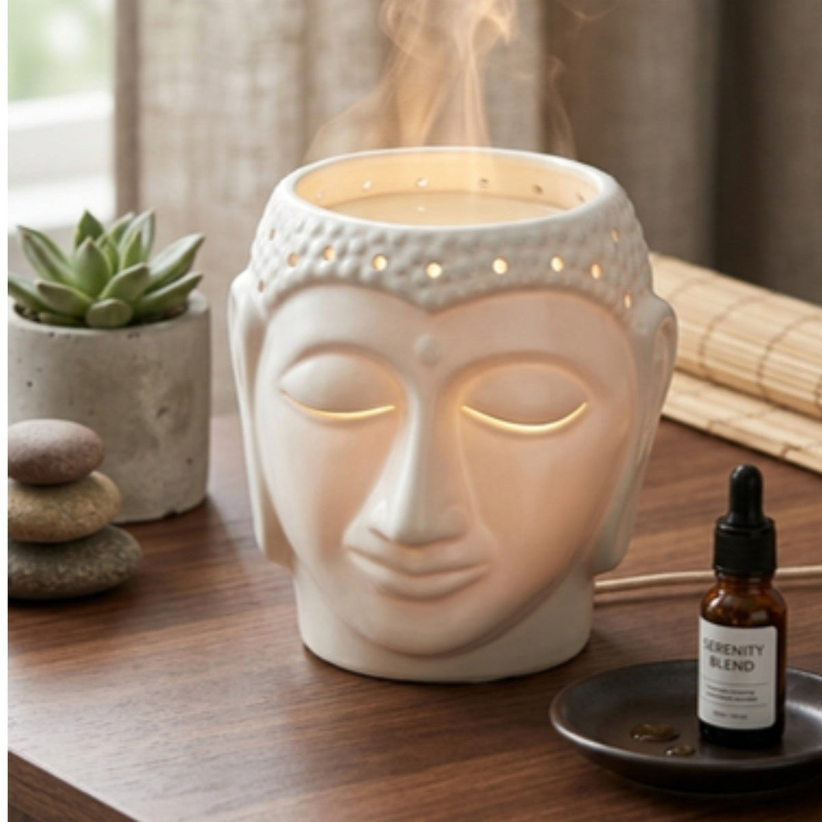 Buddha Head Oil Bowl Electric Aroma Diffuser - White (14x22.5cm) - CitSpray