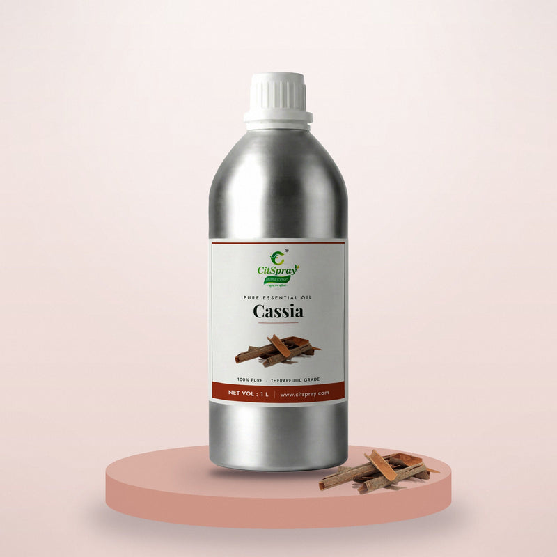 Cassia essential oil by CitSpray in a 1 litre aluminium bottle with cassia bark
