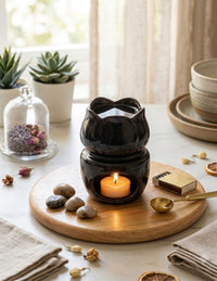 Cat Ceramic Tealight Oil Diffuser - Glossy Charcoal (6x13cm) - CitSpray thumbnail 1