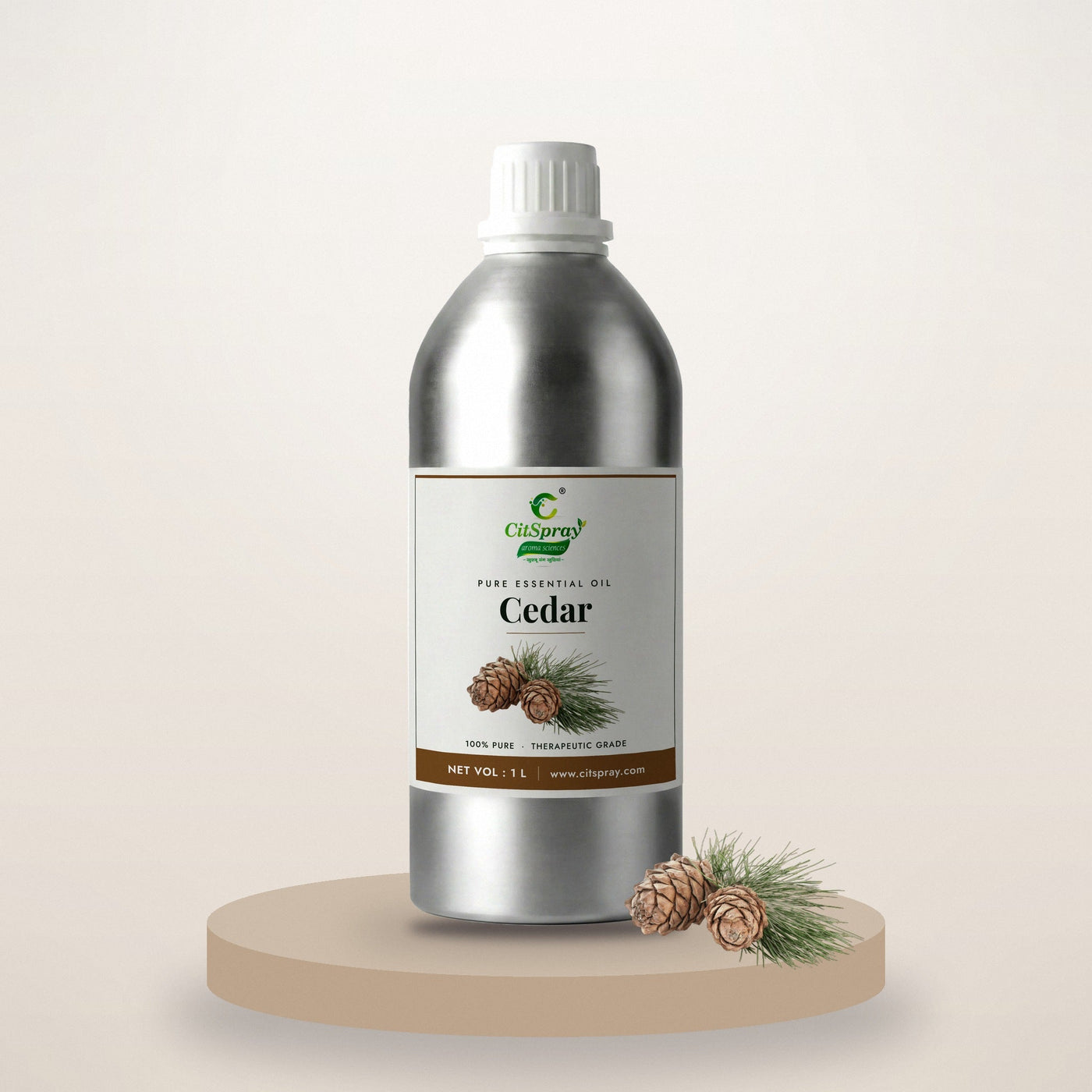 Cedar essential oil by CitSpray in a 1 litre aluminium bottle with cedarwood