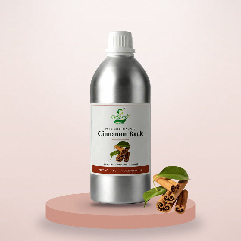 Cinnamon bark essential oil by CitSpray in a 1 litre aluminium bottle with cinnamon bark