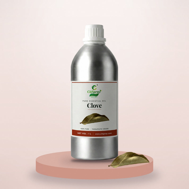 Clove essential oil by CitSpray in a 1 litre aluminium bottle with cloves