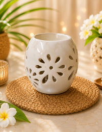 Daisy Cutout Ceramic Tealight Oil Diffuser - White (8x10cm) - CitSpray thumbnail 1