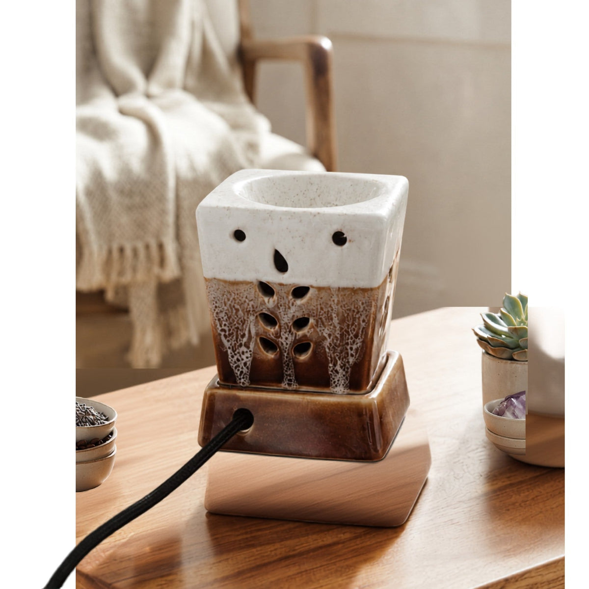 Drip-Glaze Square Burner Electric Aroma Diffuser - Brown & White (11.5x11.5x14cm) - CitSpray