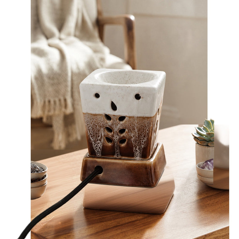 Drip-Glaze Square Burner Electric Aroma Diffuser - Brown & White (11.5x11.5x14cm) - CitSpray