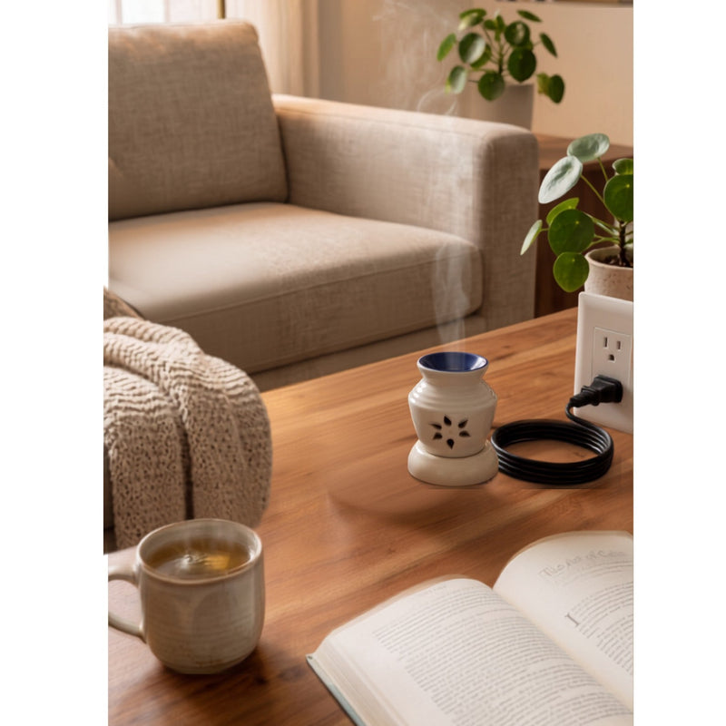Floral Cutout Goblet Electric Aroma Diffuser - White & Blue (7x10cm) - CitSpray