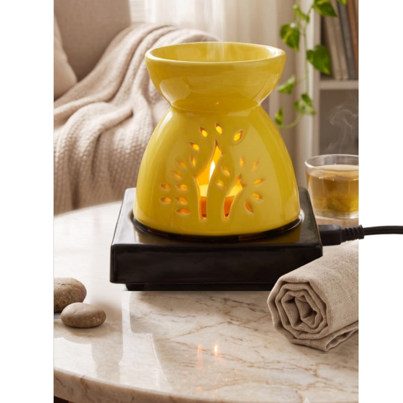 Golden Leaf-Vine Hourglass Electric Aroma Diffuser - Yellow (14.7x14.7x16.8cm) - CitSpray
