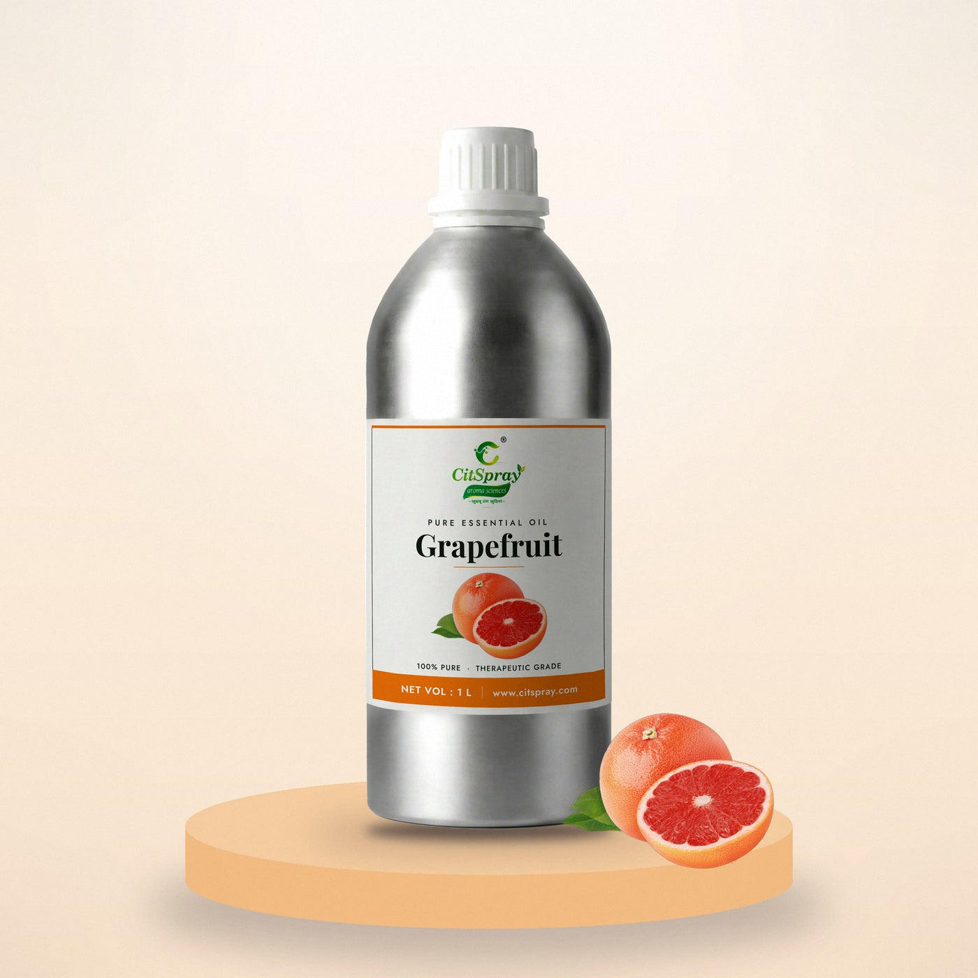 Grapefruit essential oil by CitSpray in a 1 litre aluminium bottle with grapefruit