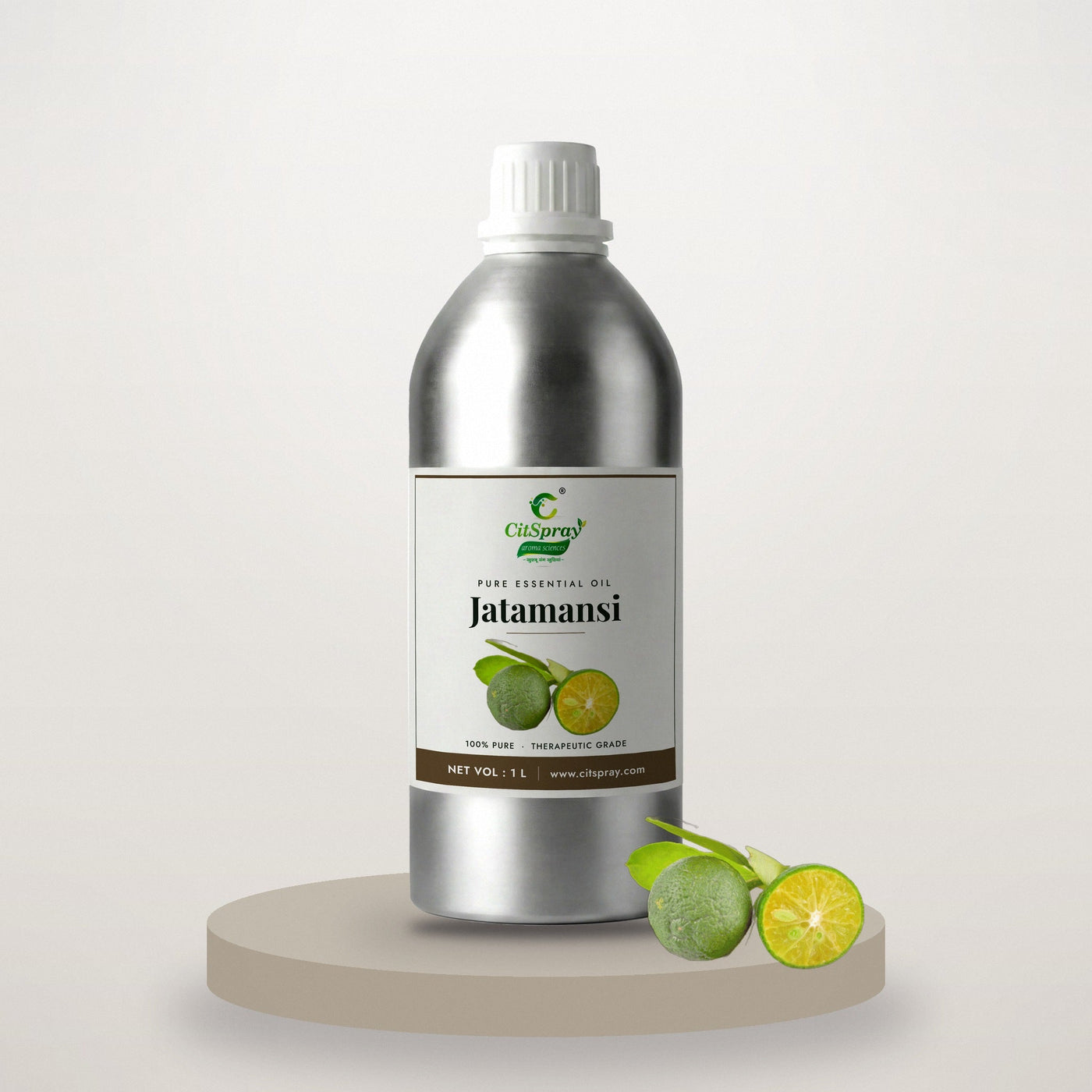 Jatamansi essential oil by CitSpray in a 1 litre aluminium bottle with jatamansi root