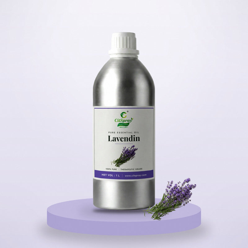 Lavendin essential oil by CitSpray in a 1 litre aluminium bottle with lavandin sprigs
