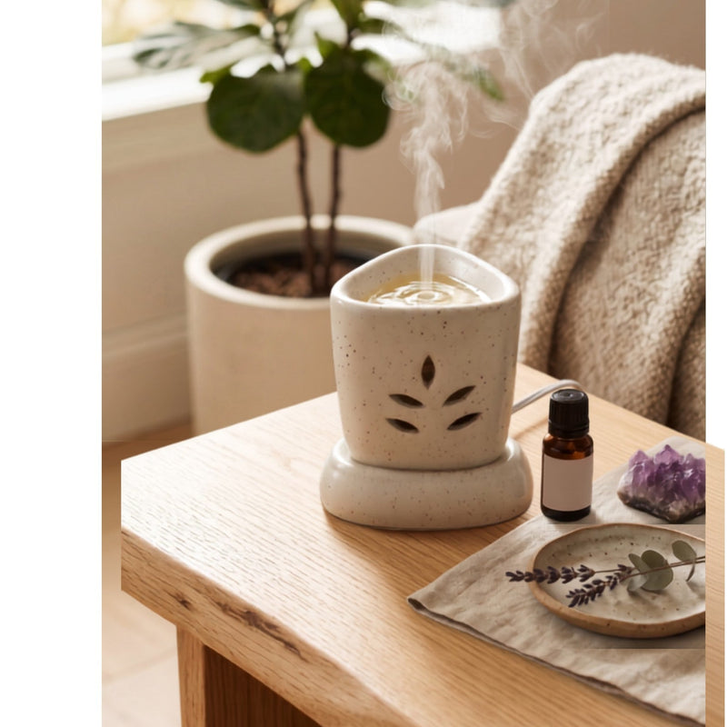 Leaf-Sprig Cylinder Electric Aroma Diffuser - White (8.5x11cm) - CitSpray