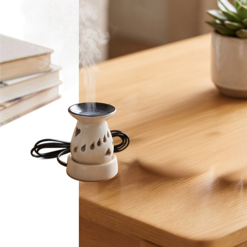 Metal-Dish Pedestal Electric Aroma Diffuser - White & Blue (7.5x10cm) - CitSpray