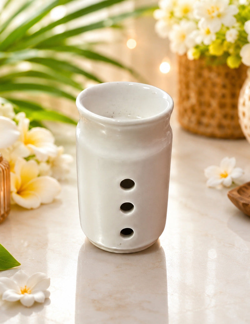 Minimalist Ceramic Tealight Oil Diffuser - Plain White (6x10cm) - CitSpray