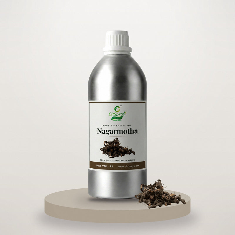 Nagarmotha essential oil by CitSpray in a 1 litre aluminium bottle with nagarmotha root
