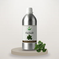 Patchouli essential oil by CitSpray in a 1 litre aluminium bottle with patchouli leaves thumbnail 1