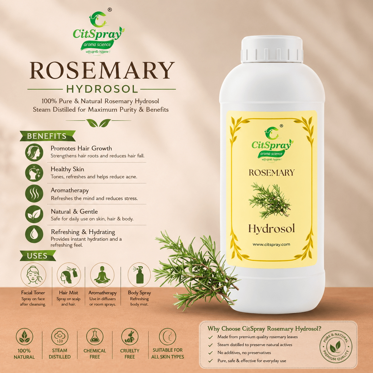 Rosemary Hydrosol – Hair Growth - CitSpray