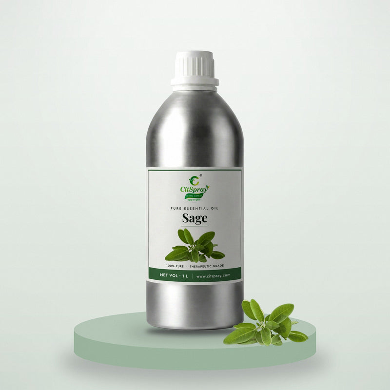 Sage essential oil by CitSpray in a 1 litre aluminium bottle with sage leaves