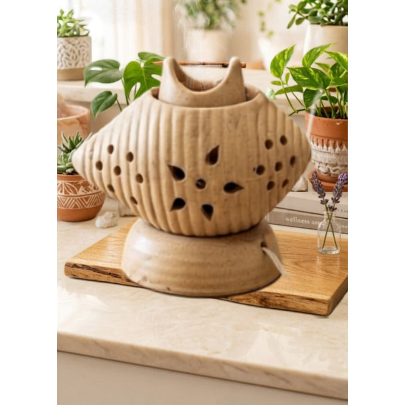 Scroll-Rim Shell Urn Electric Aroma Diffuser - Beige (12x16.5cm) - CitSpray