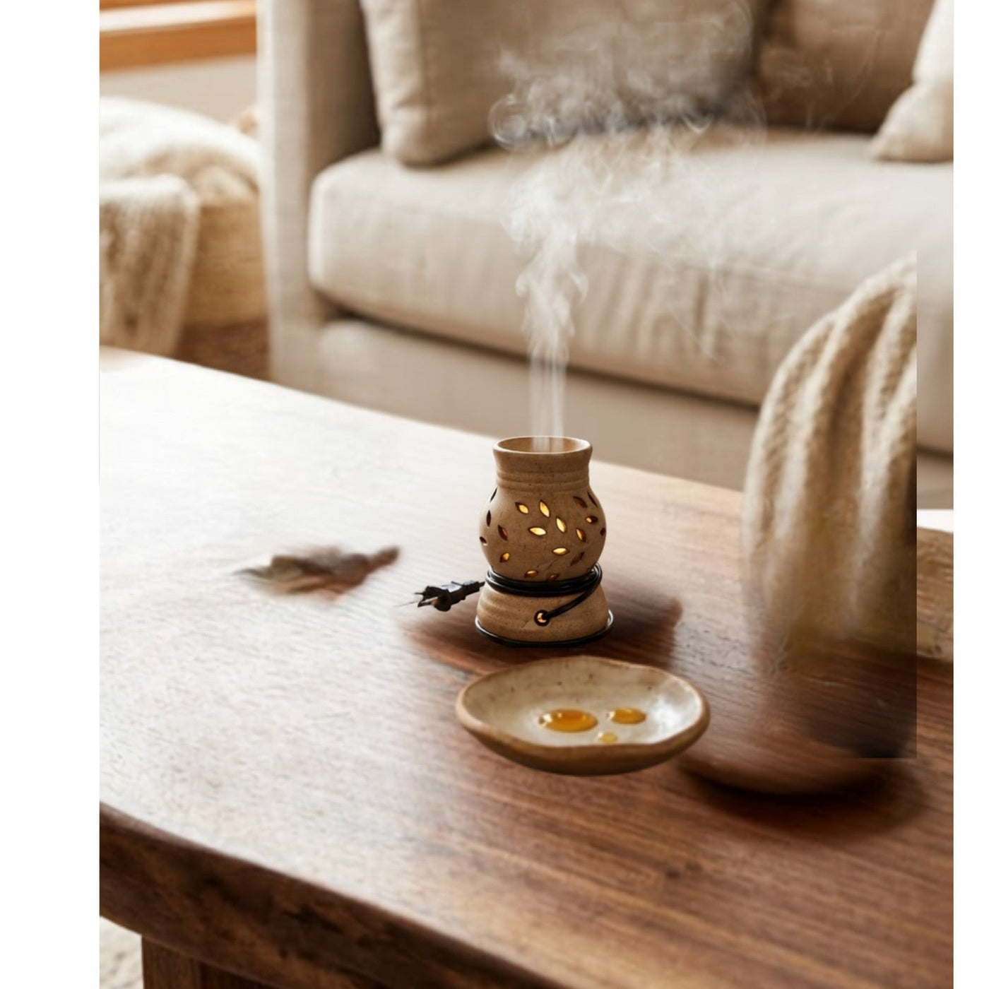 Speckled Ceramic Vase Electric Aroma Diffuser - Beige (7x10cm) - CitSpray