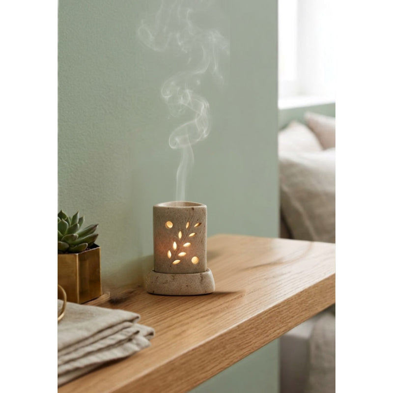 Stone Leaf Cylinder Electric Aroma Diffuser - Beige (8x8x10cm) - CitSpray