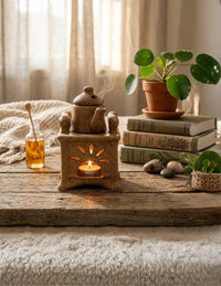 Teapot Ceramic Tealight Oil Diffuser on Plinth - Speckled Stone (12x13cm) - CitSpray thumbnail 1
