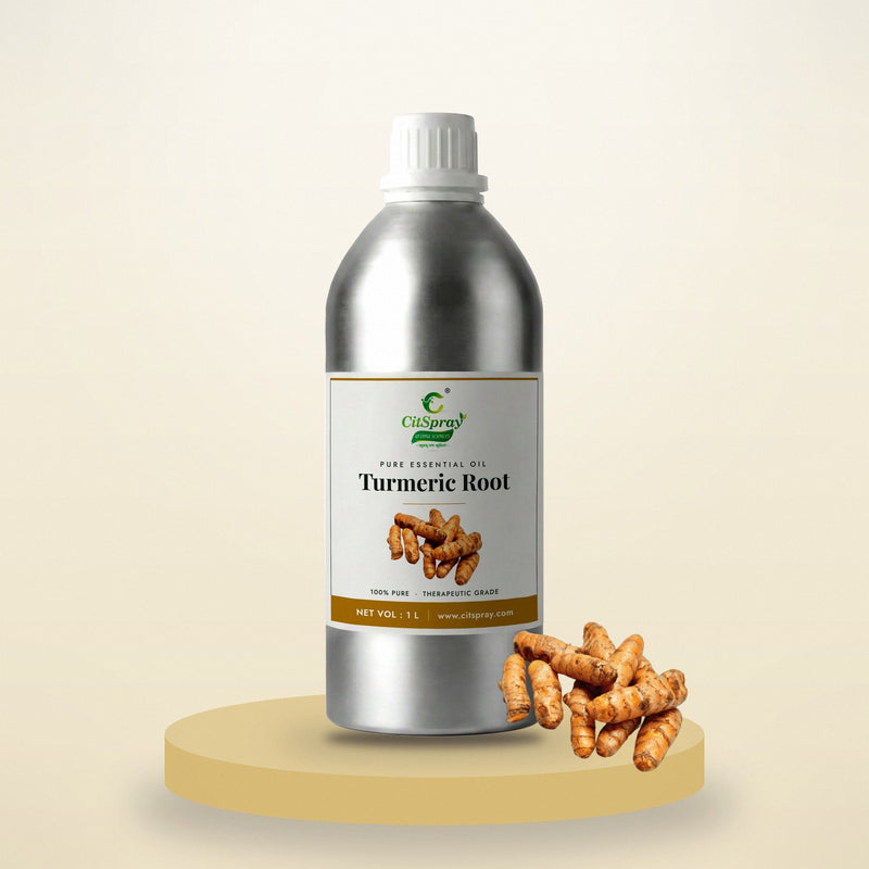 Turmeric root essential oil by CitSpray in a 1 litre aluminium bottle with turmeric root